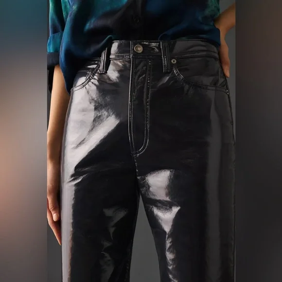 AGOLDE Recycled Leather 90's Pinch Waist Straight Leg Pants in Carbon (32) - Picture 4 of 14